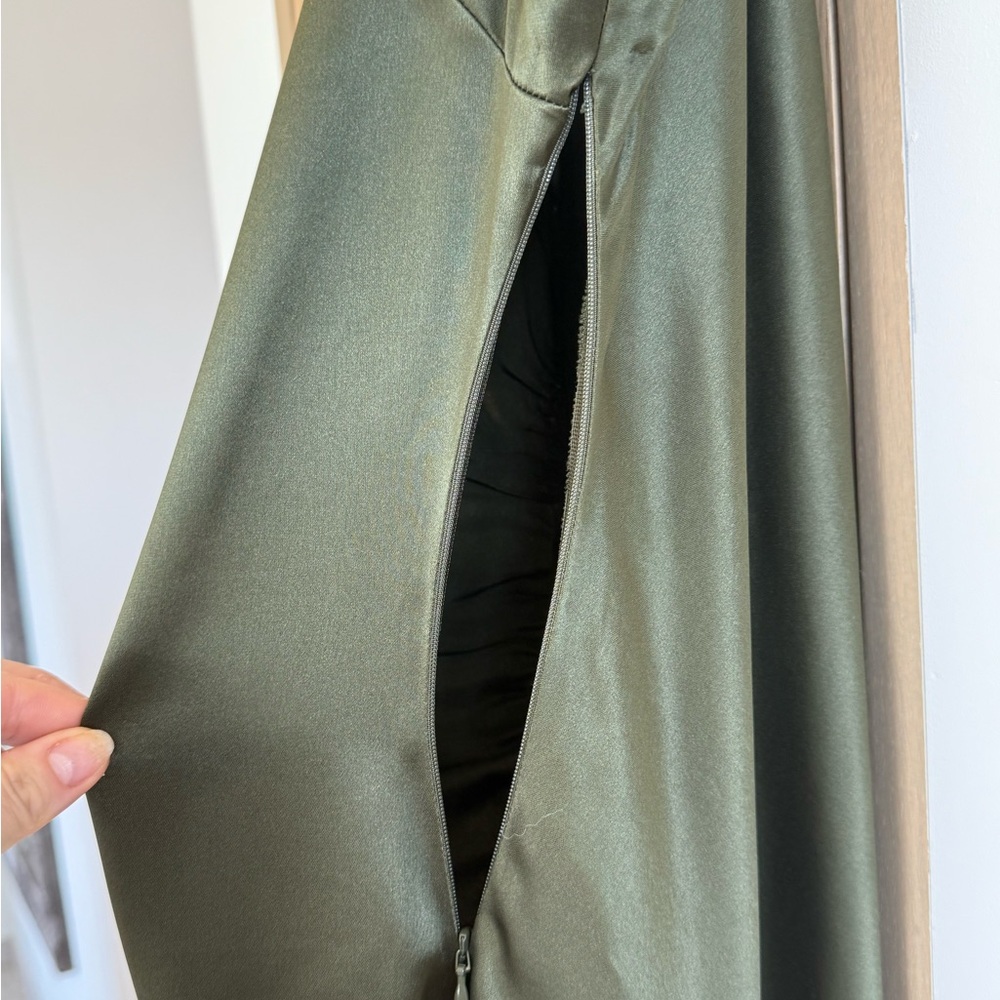 Retrofete Olive Green High-Low Halter Gown - Picture 9 of 12